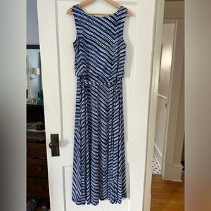 Calvin Klein, maxi dress, graphic print, blue, summer formal